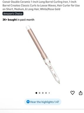 Conair Rose Gold 1-Inch Curling Iron – Double Ceramic Barrel